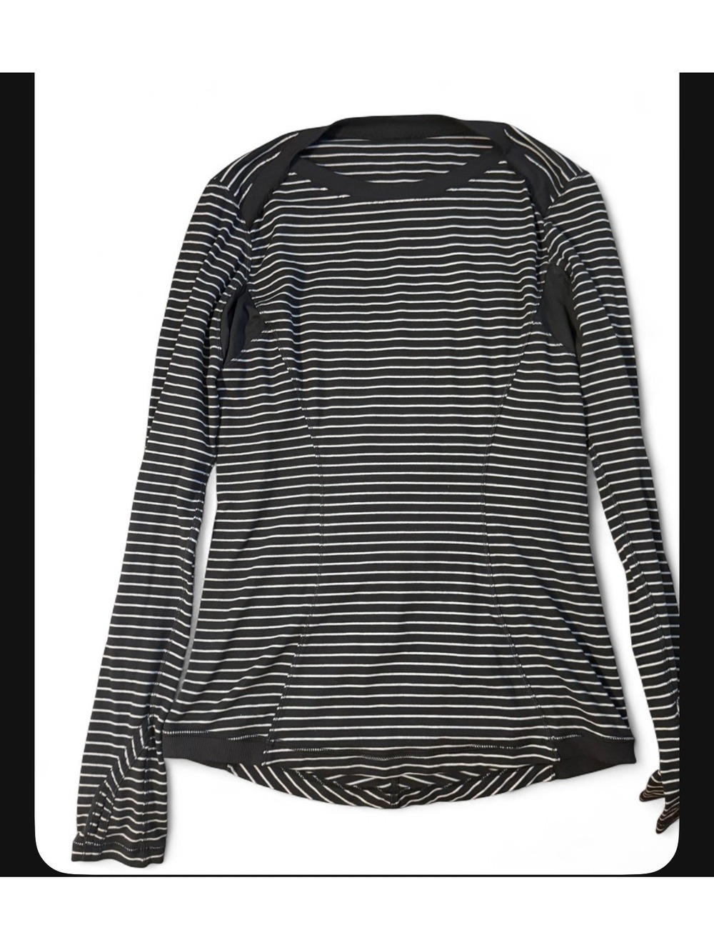 Lululemon Black and White Striped Long Sleeve Athletic Shirt
